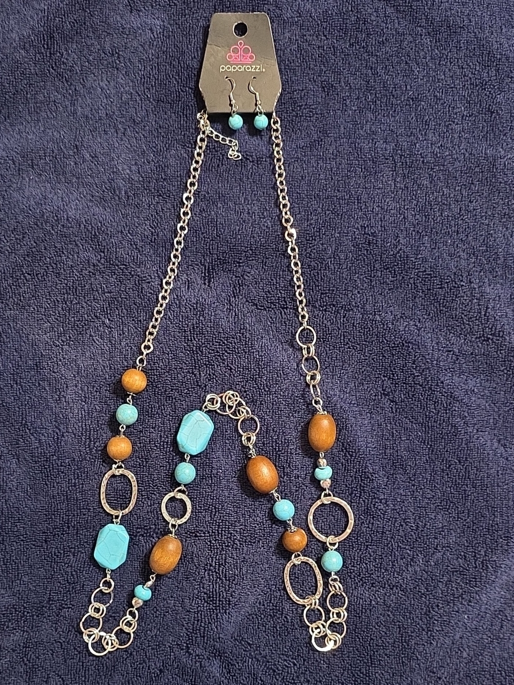 Paparazzi Turquoise & Wood Bead Necklace Set - Paparazzi